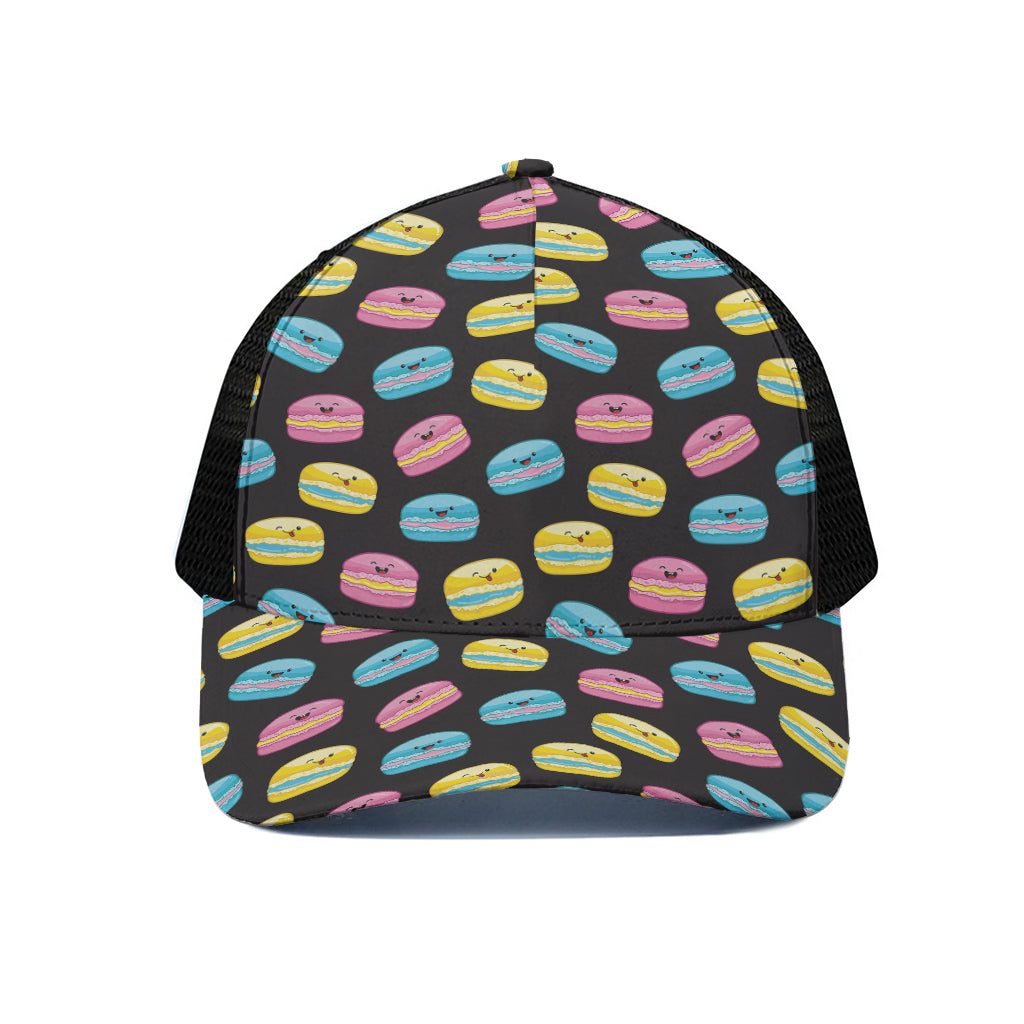 Happy Macarons Pattern Print Black Mesh Trucker Cap