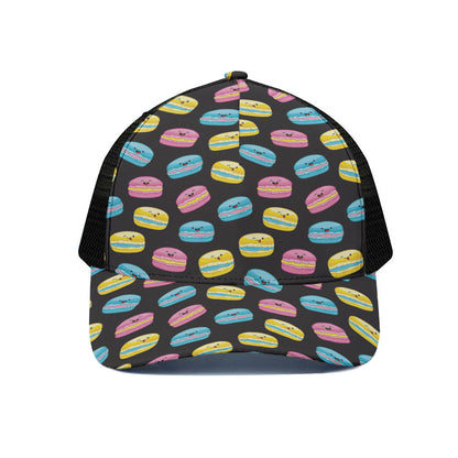 Happy Macarons Pattern Print Black Mesh Trucker Cap