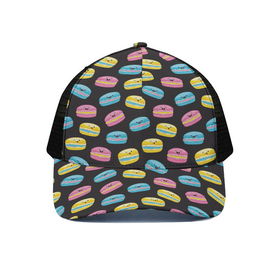 Happy Macarons Pattern Print Black Mesh Trucker Cap