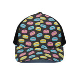 Happy Macarons Pattern Print Black Mesh Trucker Cap