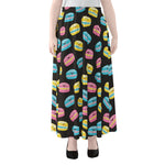 Happy Macarons Pattern Print Chiffon Maxi Skirt