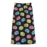 Happy Macarons Pattern Print Cotton Front Slit Maxi Skirt