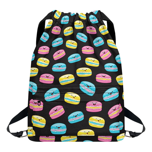 Happy Macarons Pattern Print Drawstring Backpack