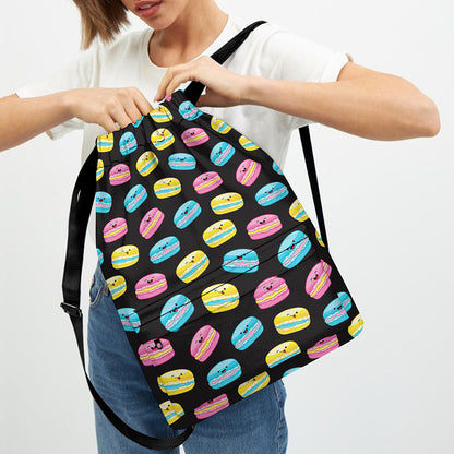Happy Macarons Pattern Print Drawstring Backpack