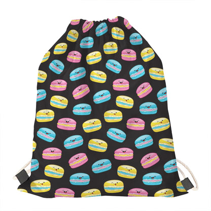 Happy Macarons Pattern Print Drawstring Bag
