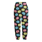 Happy Macarons Pattern Print Fleece Lined Knit Pants