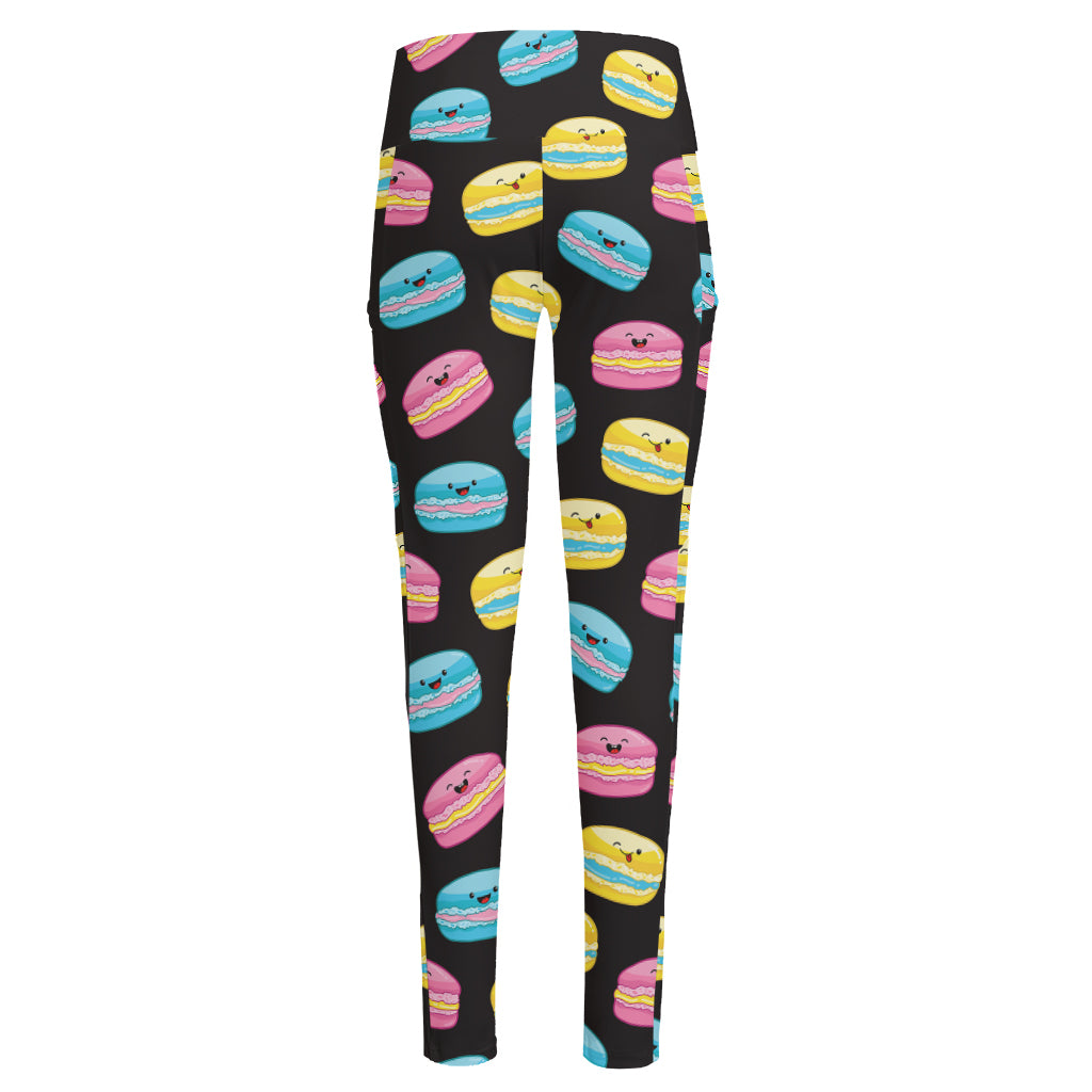 Happy Macarons Pattern Print High-Waisted Pocket Leggings