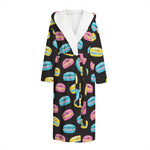 Happy Macarons Pattern Print Hooded Bathrobe