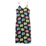 Happy Macarons Pattern Print Jersey Midi Cami Dress