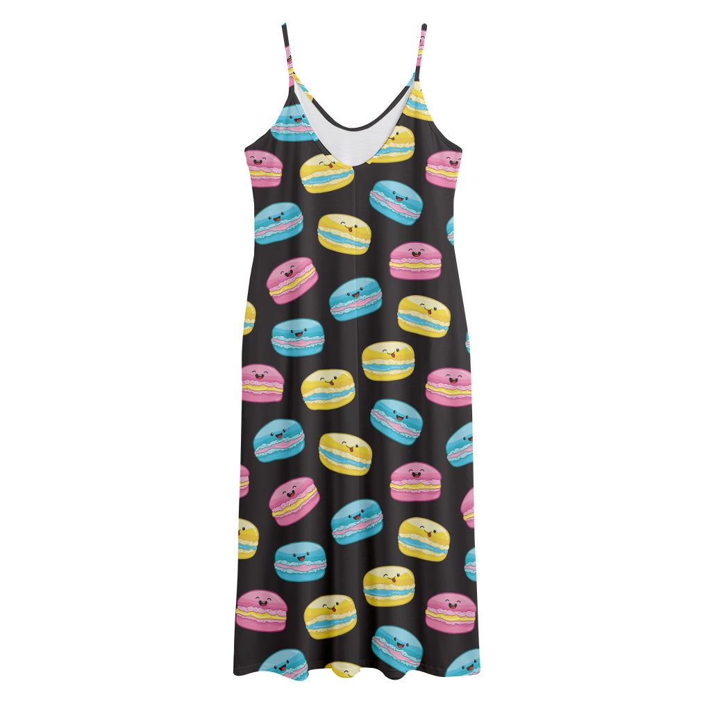 Happy Macarons Pattern Print Jersey Midi Cami Dress