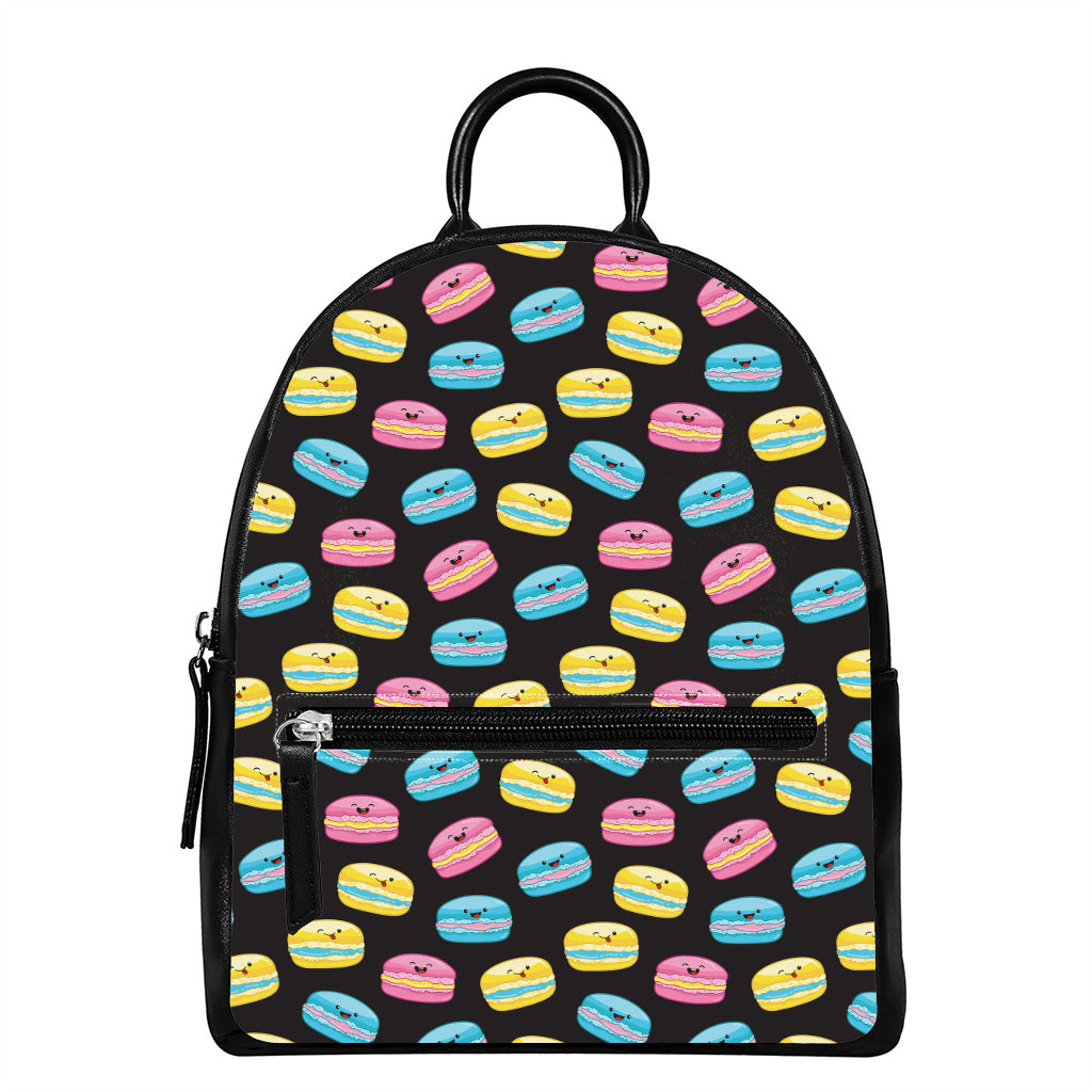 Happy Macarons Pattern Print Leather Backpack