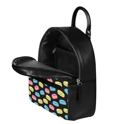 Happy Macarons Pattern Print Leather Backpack