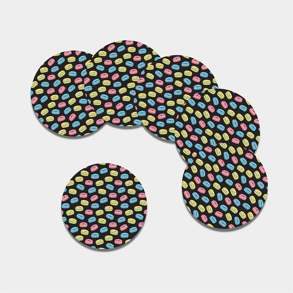 Happy Macarons Pattern Print Leather Coaster Set