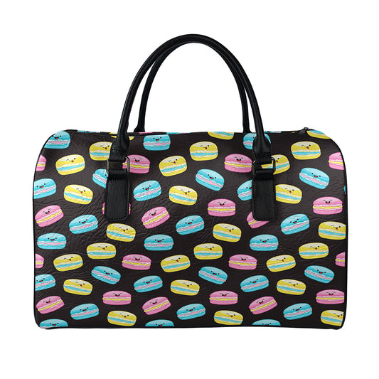 Happy Macarons Pattern Print Leather Duffle Bag