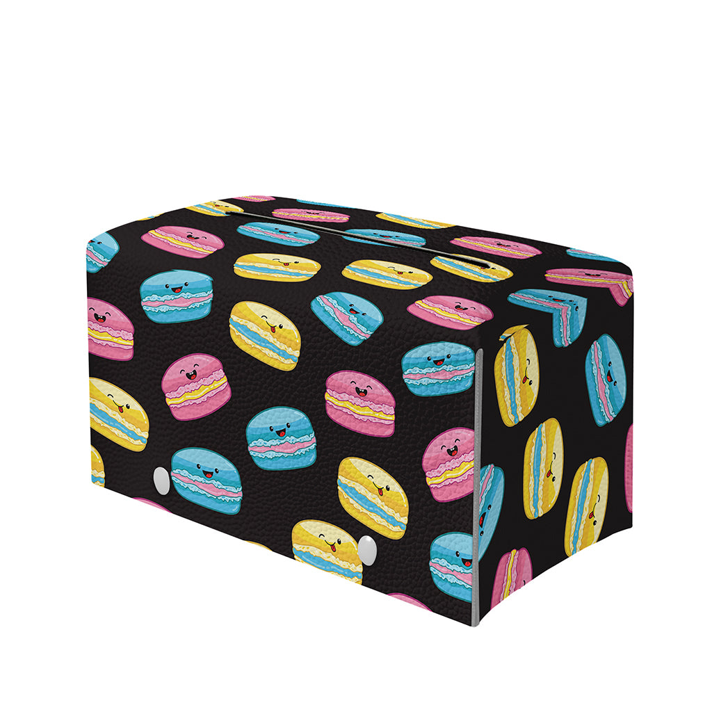 Happy Macarons Pattern Print Leather Tissue Box Cover