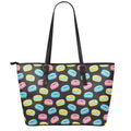 Happy Macarons Pattern Print Leather Tote Bag With Zipper