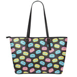 Happy Macarons Pattern Print Leather Tote Bag