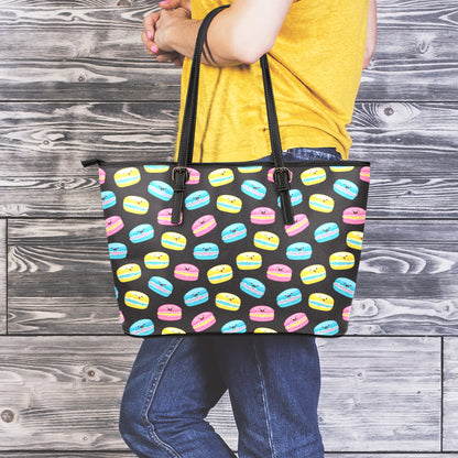 Happy Macarons Pattern Print Leather Tote Bag