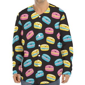 Happy Macarons Pattern Print Long Sleeve Baseball Jersey