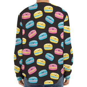 Happy Macarons Pattern Print Long Sleeve Baseball Jersey