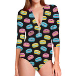 Happy Macarons Pattern Print Long Sleeve Swimsuit
