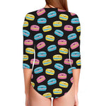 Happy Macarons Pattern Print Long Sleeve Swimsuit