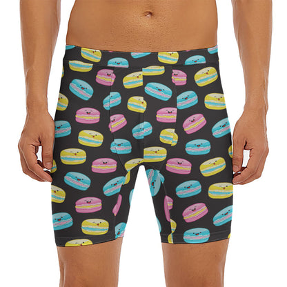 Happy Macarons Pattern Print Men's Long Boxer Briefs