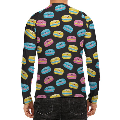 Happy Macarons Pattern Print Men's Long Sleeve Rash Guard
