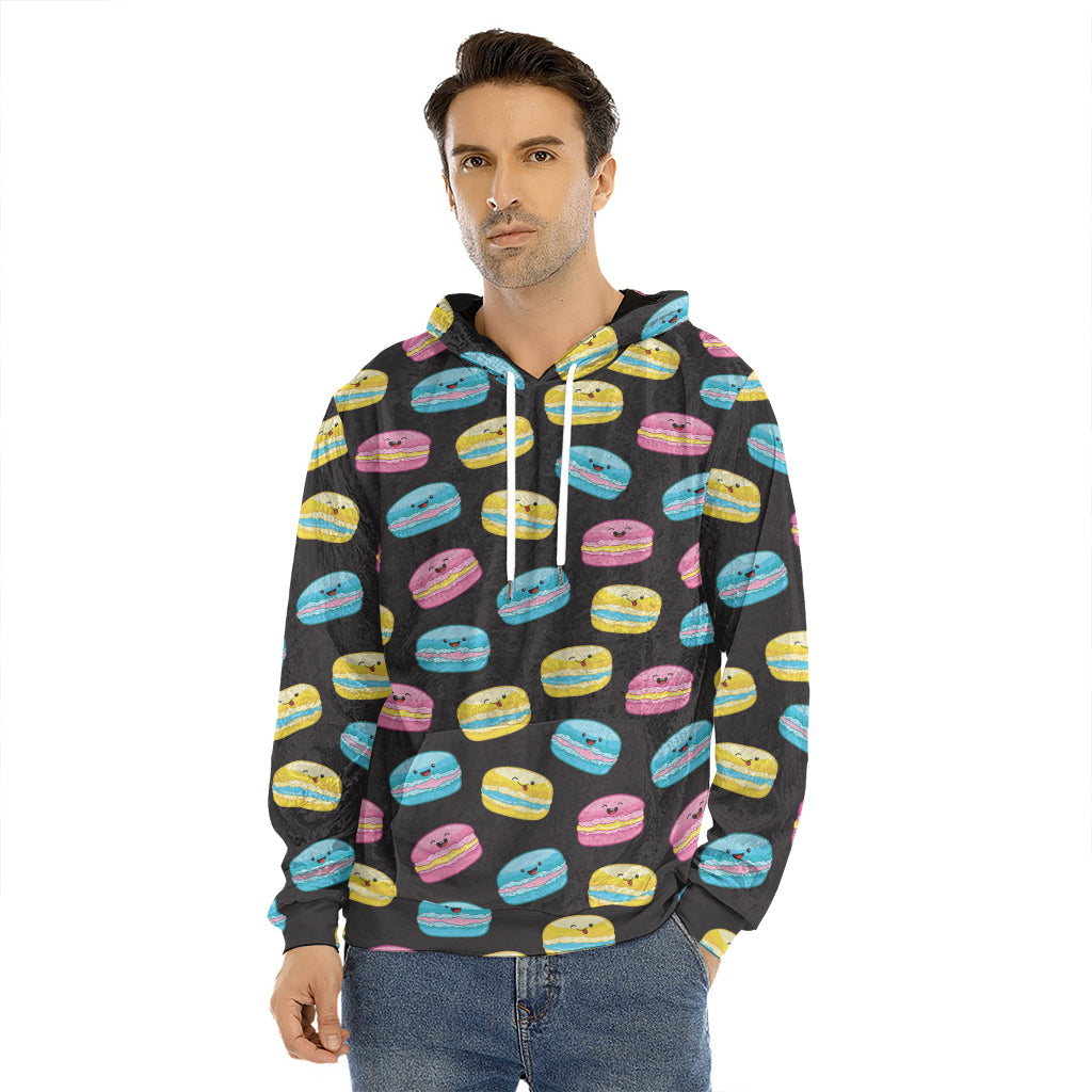 Happy Macarons Pattern Print Men's Velvet Pullover Hoodie