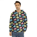 Happy Macarons Pattern Print Men's Velvet Pullover Hoodie