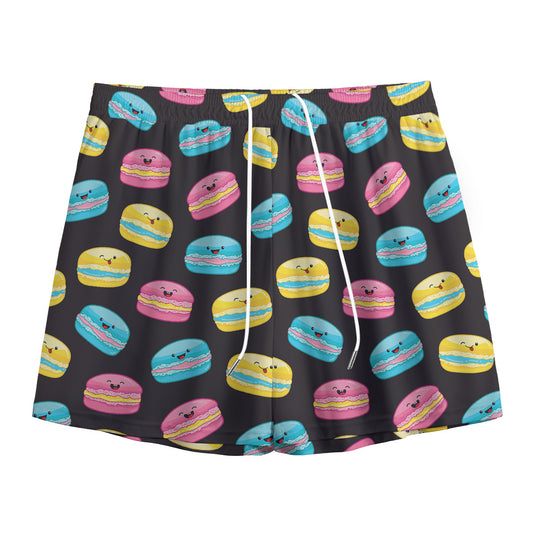 Happy Macarons Pattern Print Mesh Shorts