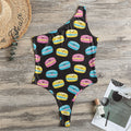 Happy Macarons Pattern Print One Shoulder Bodysuit