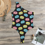 Happy Macarons Pattern Print One Shoulder Bodysuit