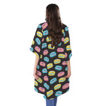 Happy Macarons Pattern Print Open Front Beach Cover Up