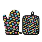 Happy Macarons Pattern Print Oven Mitt And Pot Holder Set