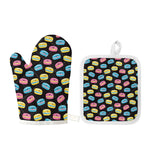 Happy Macarons Pattern Print Oven Mitt And Pot Holder Set