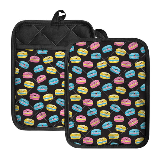 Happy Macarons Pattern Print Pot Holders With Pocket