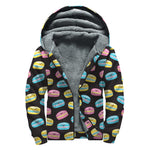 Happy Macarons Pattern Print Sherpa Lined Zip Up Hoodie