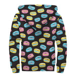 Happy Macarons Pattern Print Sherpa Lined Zip Up Hoodie