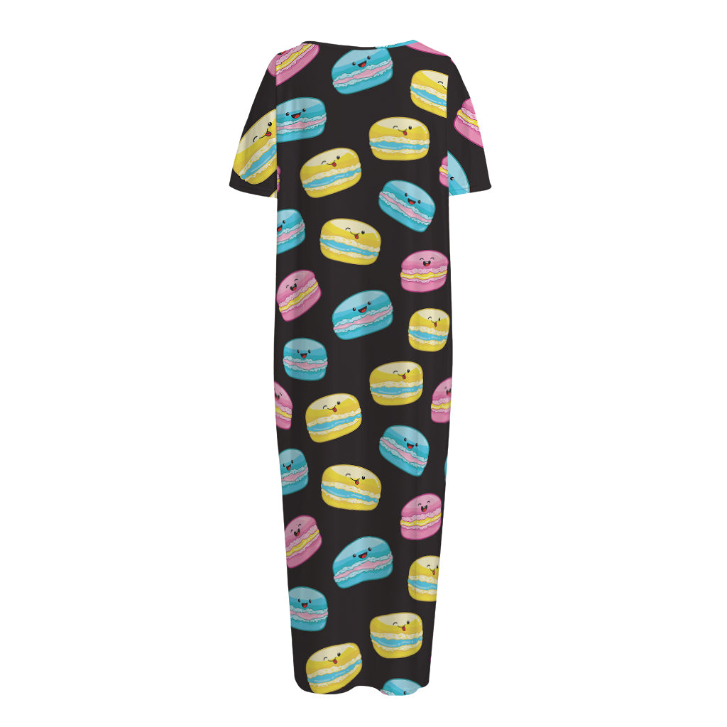 Happy Macarons Pattern Print Short Sleeve Long Nightdress