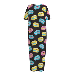 Happy Macarons Pattern Print Short Sleeve Long Nightdress