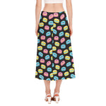 Happy Macarons Pattern Print Side Slit Midi Skirt