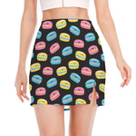 Happy Macarons Pattern Print Side Slit Mini Skirt