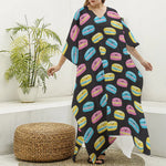 Happy Macarons Pattern Print Silk V-Neck Kaftan Dress