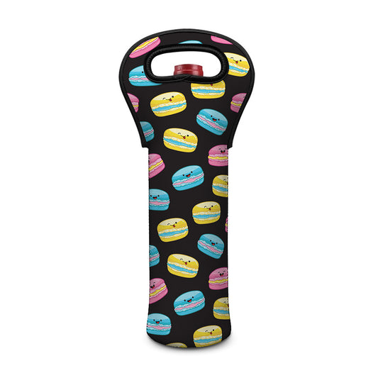 Happy Macarons Pattern Print Single Neoprene Wine Tote