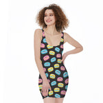 Happy Macarons Pattern Print Sleeveless Bodycon Dress