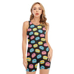 Happy Macarons Pattern Print Sleeveless One Piece Swimsuit