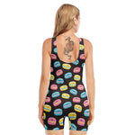 Happy Macarons Pattern Print Sleeveless One Piece Swimsuit