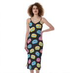 Happy Macarons Pattern Print Slim Fit Midi Cami Dress