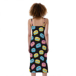 Happy Macarons Pattern Print Slim Fit Midi Cami Dress